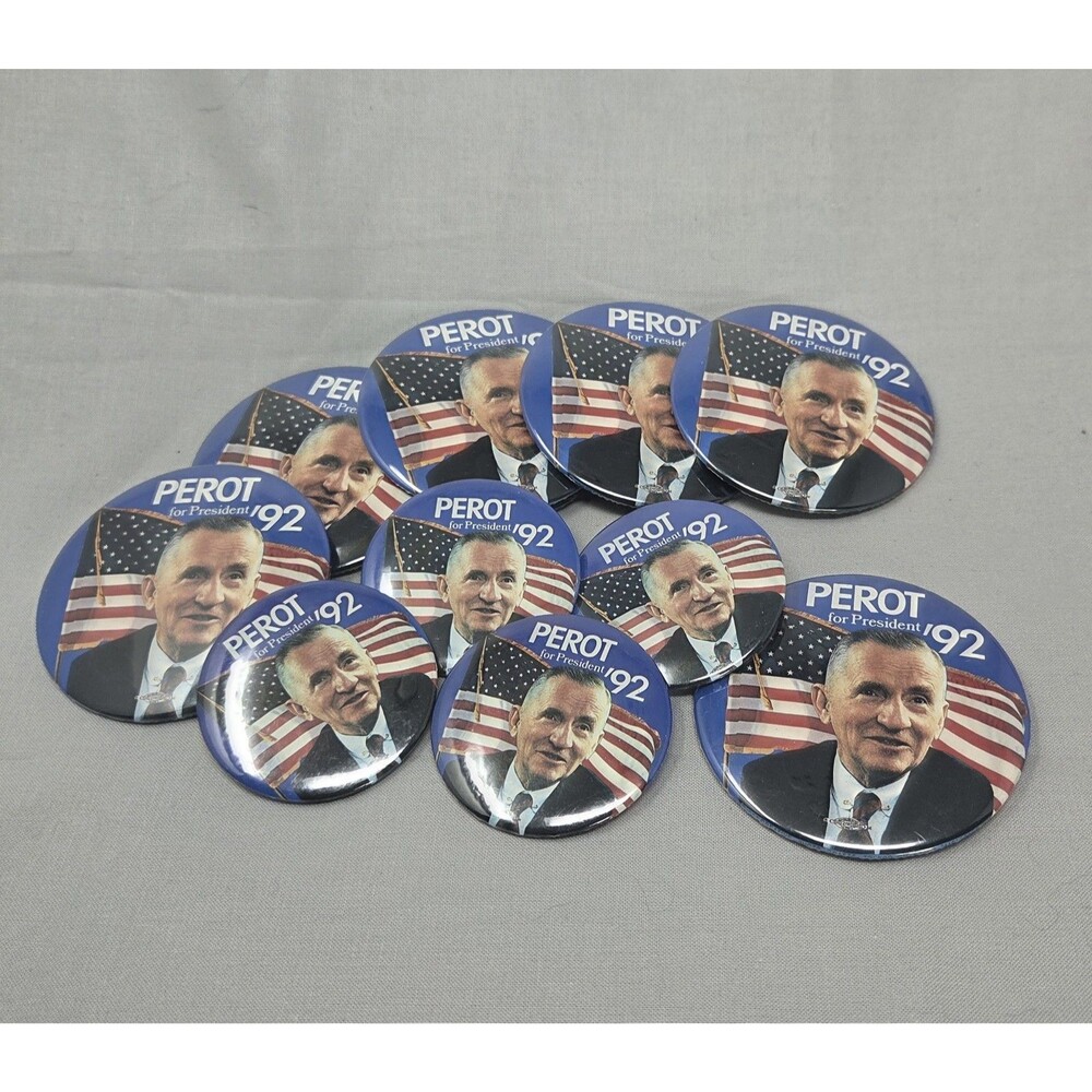 Vtg Campaign Buttons- Ross Perot 1992 Campaign Pinback Buttons Lot of 10 2" & 3"